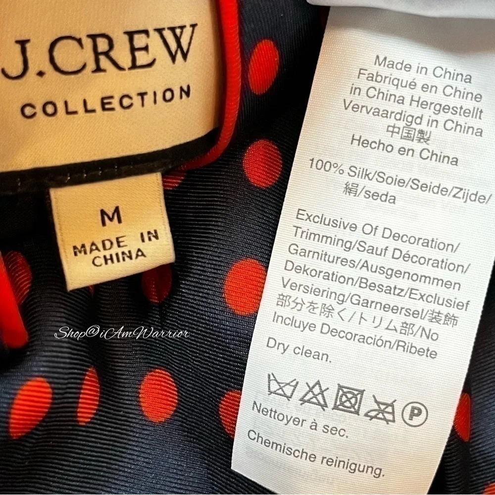 J.Crew Collection navy silk-twill polkadot pj style top *shop@iamwarrior